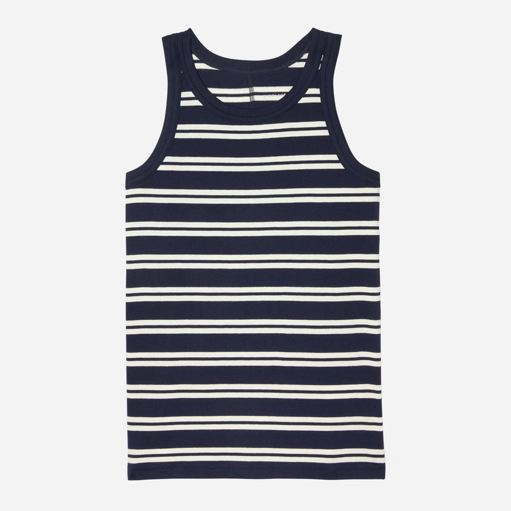 Everlane The Organic Cotton Cutaway Tank in True Navy/Tan, Size M